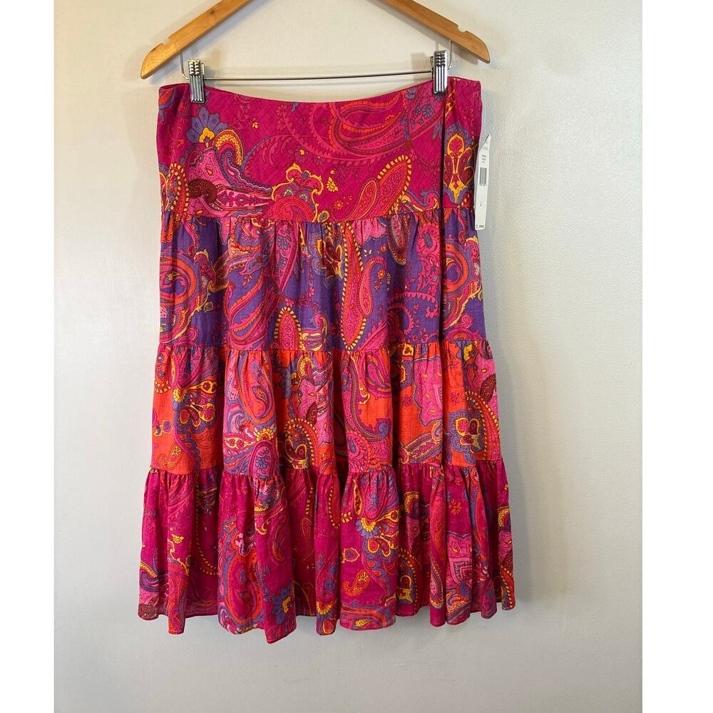 Ralph Lauren Vibrant Paisley 100% Linen Skirt Size Large NWT
